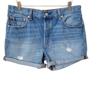 Levi's Light Blue Distressed Rolled Hem Denim Shorts